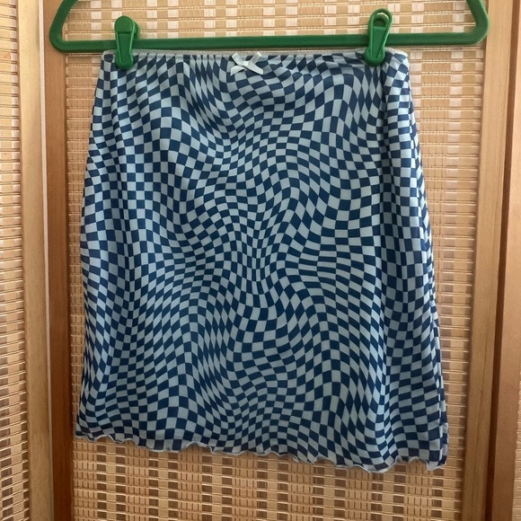 Wild Fable Blue Wavy Checker-print Mini Skirt, Size Small - Picture 2 of 4